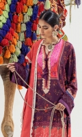 Digitally Printed Shirt Front On Linen	1.20 meters Digitally Printed Shirt Back On Linen	1.20 meters Digitally Printed Sleeves On Linen	0.65 meter Embroidered Neckline On Organza	  Printed Dupatta On Linen	2.5 meters Dyed Pants	2.5 meters