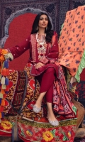 Digital Printed Shirt Front On Slub	1.15 meter Digital Printed Shirt Back On Slub	1.15 meter Digital Printed Sleeves On Slub	0.75 meter Embroidered Neckline On Organza 	1 piece Rotary Printed Khaddar Dupatta 	2.5 meters Dyed Cotton Pants	2.5 meters