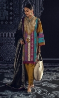 Digital Printed Shirt Front On Slub	1.15 meter Digital Printed Shirt Back On Slub	1.15 meter Digital Printed Sleeves On Slub	0.75 meter Embroidered Neckline On Organza 	1 piece Rotary Printed Khaddar Dupatta 	2.5 meters Dyed Cotton Pants	2.5 meters