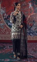 Digital Printed Shirt Front On Slub	1.15 meter Digital Printed Shirt Back On Slub	1.15 meter Digital Printed Sleeves On Slub	0.75 meter Embroidered Neckline On Organza 	1 meter Rotary Printed Khaddar Dupatta 	2.5 meters Dyed cotton Pants	2.5 meters