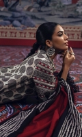 Digital Printed Shirt Front On Slub	1.15 meter Digital Printed Shirt Back On Slub	1.15 meter Digital Printed Sleeves On Slub	0.75 meter Embroidered Neckline On Organza 	1 meter Rotary Printed Khaddar Dupatta 	2.5 meters Dyed cotton Pants	2.5 meters