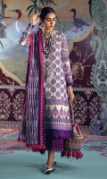Digital Printed Shirt Front On Slub	1.15 meter Digital Printed Shirt Back On Slub	1.15 meter Digital Printed Sleeves On Slub	0.75 meter Embroidered Neckline On Organza 	1 meter Rotary Printed Khaddar Dupatta 	2.5 meters Dyed cotton Pants	2.5 meters