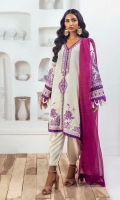 Shirt Front Embroidered Left Side Panel On Dyed Lawn	0.33 meter Shirt Front Embroidered Right Side Panel On Dyed Lawn 	0.33 meter Shirt Side Panels Fabric Embroidered On Dyed Lawn	0.66 meter Sleeves Embroidered On Dyed Lawn 	0.65 meter Daman Border Embroidered On Dyed Lawn	30 Inches Sleeves Border Embroidered On Dyed Lawn 	30 Inches Cotton Net Dyed Dupatta	2.5 meters Dyed Cotton Pants 	2.5 meters