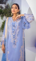 Shirt Front Center Panel Embroidered On Dyed Lawn	0.33 meter Shirt Front Side Panel Embroidered On Dyed Lawn (Right) 	0.33 meter Shirt Front Side Panel Embroidered On Dyed Lawn ( Left) 	0.33 meter Daman Embroidered Border On Organza 	1 meters Sleeves Embroidered On Dyed Lawn	0.65 meter Back F/B Printed On Lawn	1.25 meters Silver Chiffon F/B Printed Dupatta 	2.5 meters Dyed Cotton Pants	2.5 meters