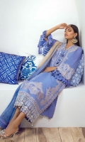 Shirt Front Center Panel Embroidered On Dyed Lawn	0.33 meter Shirt Front Side Panel Embroidered On Dyed Lawn (Right) 	0.33 meter Shirt Front Side Panel Embroidered On Dyed Lawn ( Left) 	0.33 meter Daman Embroidered Border On Organza 	1 meters Sleeves Embroidered On Dyed Lawn	0.65 meter Back F/B Printed On Lawn	1.25 meters Silver Chiffon F/B Printed Dupatta 	2.5 meters Dyed Cotton Pants	2.5 meters