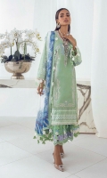 Shirt Front Center Panel Embroidered on Dyed Lawn 	0.33 meter Shirt Front Side Kali Printed on Lawn 	0.33 meter Shirt Front Side Kali Printed on Lawn 	0.33 meter Embroidered Neckline on Lawn  	1 piece Sleeves F/B Printed on Lawn 	0.65 meter Shirt Back F/B Printed on Lawn 	1.25 meters Silver Chiffon Digital Printed Dupatta	2.5 meters Dyed Cotton Pants	2.5 meters