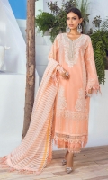  Shirt Front Center Panel Embroidered on Dyed Lawn 	0.33 meter Shirt Front Side Kali ( Left Side) Embroidered on Dyed Lawn	0.33 meter Shirt Front Side Kali ( Right Side) Embroidered on Dyed Lawn 	0.33 meter Shirt Front Daman Paste Printed Border	1 meters Sleeves F/B Paste Printed on Lawn	0.65 meter Back F/B Paste Printed on Lawn 	1.25 meters Woven Stripe Dyed Dupatta 	2.5 meters Paste Printed Cotton Pants	2.5 meters
