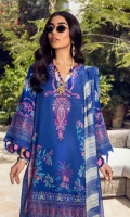 Shirt Front Digital Printed on Lawn 	1.25 meters Shirt Back Digital Printed on Lawn 	1.25 meters Sleeves Embroidered on Lawn	0.65 meter Sleeves Embroidered Border on Lawn 	0.25 meter Embroidered Neckline on Lawn	1 piece Silver Chiffon Digital Printed Dupatta	2.5 meters Dyed Cotton Pants	2.5 meters