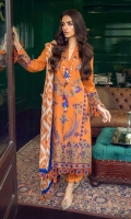 3 Embroidered Front Panel On Lawn	1.12 meters Printed Back On Lawn	1.12 meters Embroidered Sleeves On Lawn	0.65 meter Embroidered Border On Lawn	1 meters Printed Dupatta On Silver Chiffon	2.5 meters Dyed Cotton Pants	2.5 meters