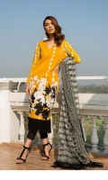 Printed shirt front on Lawn Fabric with Indian embriodered net dupatta & Embriodered daman on organza.