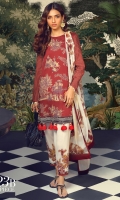 Printed front on lawn: 1.20m Printed back on lawn: 1.20m Printed sleeves on lawn: 0.65m Printed Dupatta on silver chiffon: 2.5m