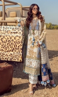 Gold Printed Front On Lawn 1.15 meters Gold Printed Back On Lawn 1.15 meters Gold Printed Sleeves On Lawn 0.65 meter Jacquard Weave Net Dupatta 2.5 meters Embroidered Neck On Organza Printed Borders For Dupatta Pallos On Lawn 1 meter Dyed Cotton Pants 2.5 meters