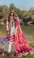 Digitally Printed Shirt Front On Lawn 1.15 meters Digitally Printed Shirt Back On Lawn 1.15 meters Digitally Printed Sleeves On Lawn 0.65 meter Printed Dupatta On Silver Chiffon 2.5 meters Embroidered Neck On Organza