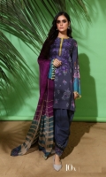Digitally printed front on LINEN: 1.20m Digitally printed back on LINEN: 1.20m Digitally printed sleeves on LINEN: 0.65m Embroidered neck on ORGANZA Dyed pants: 2.5m Printed SILVER CHIFFON DUPATTA: 2.5m