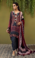 Digitally Printed  Shirt Front On Linen	1.20 meters Digitally Printed Shirt Back On Linen	1.20 meters Digitally Printed Sleeves On Linen	0.65 meter Embroidered Neck On Organza	  Printed Kani Shawl	2.5 meters Dyed Pants On Cotton	2.5 meters