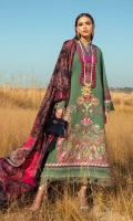 Slub Dyed And Embroidered  Shirt Front 	1.25 meters Embroidered Lawn Neckline 	1 Piece Slub Digital Printed Shirt  Back 	1.25 meters Slub Digital Printed Sleeves 	0.65 meter Digital Printed Wool Shawl	2.5 meters Dyed Cotton Tensile Pants 	2.5 meters