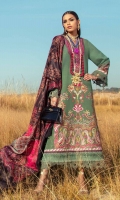 Slub Dyed And Embroidered  Shirt Front 	1.25 meters Embroidered Lawn Neckline 	1 Piece Slub Digital Printed Shirt  Back 	1.25 meters Slub Digital Printed Sleeves 	0.65 meter Digital Printed Wool Shawl	2.5 meters Dyed Cotton Tensile Pants 	2.5 meters