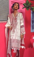 Woven Vinyl Jacquard Shirt Front 	1.25 meters Woven Vinyl Jacquard Shirt Back	1.25 meters Woven Vinyl Jacquard Sleeves 	0.65 meter Resham Embroidered Neckline on Lawn	1 piece Vinyl Woven Jacquard Dupatta  	2.5 meters Printed Cotton Pants 	2.5 meters