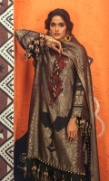 Woven Vinyl Jacquard Shirt Front 	1.25 meters Woven Vinyl Jacquard Shirt Back	1.25 meters Woven Vinyl Jacquard Sleeves	0.65 meter Resham Embroidered Neckline on Lawn	1 piece Vinyl Woven Jacquard Dupatta on Organza 	2.5 meters Printed Cotton Pants	2.5 meters