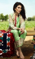 Shirt : Printed Cambric Shirt with Embroidered Front / Tissue Bunches. Dupatta : Printed Broshia Jacquard Dupatta Trouser : Plain Cambric