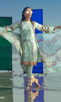 Shirt : Printed lawn with embroidered front. Dupatta : Printed Chiffon Dupatta. Trouser : Printed Cambric Trouser.