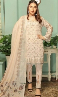 Chikankari All Over Embroidered Shirt Front and Back Voile Dupatta Dyed Trouser