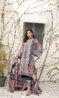 Printed Lawn Shirt with Embroidered Panal Printed Lawn Sleeves Printed Lawn Dupatta (2.5mtr) Printed Lawn Extra Patch Trouser Lace Dyed Trouser (2.5mtr)