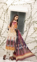Printed Lawn Shirt with Embroidered Neck Printed Lawn Sleeves Printed Lawn Dupatta (2.5mtr) Printed Lawn Extra Patch Dyed Trouser (2.5mtr)
