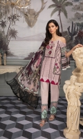 Digital Printed Lawn Shirt with Embroidered Front Digital Printed Sleeves Digital printed Chiffon Dupatta Dyed Trouser Embroidered Motifs