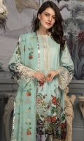 Digital Printed Lawn Shirt Digital Printed Sleeves Sleeves Embroidered Motifs Embroidered Neck line Embroidered Chiffon Dupatta Dyed Trouser
