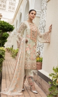 Chiffon Embroidered Front Chiffon Plane Back Chiffon Embroidered Sleeves Organza Embroidered Front & back & Sleeve Lace Embroidered Chiffon Dupatta (2.5 mtr) Trouser Motifs Dyed Trouser (2.5 mtr)