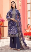 Front Lawn Embroidery Digital Printed Back & Sleeves Digital printed Chiffon Dupatta (2.5mtr) Dyed Trouser (2.5mtr)