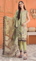 Digital Printed Lawn Shirt with Front Embroidery Digital Printed Sleeves Digital printed Chiffon Dupatta (2.5mtr) Dyed Trouser (2.5mtr) Trouser Printed Patch