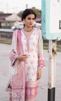 Shirt Yarn Dyed Jacquard Shirt 3m Embroidered Border 3PC Color: Off White and Tea Pink Fabric: Yarn Dyed Jacquard  Trouser Dyed Cotton Trouser 2.5m Color: Off White Fabric: Cotton  Dupatta Yarn Dyed Jacquard Dupatta 2.5m Color: Off White and Tea Pink Fabric: Yarn Dyed Jacquard