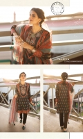 Shirt Printed Slub Lawn Shirt 3m Embroidered Border 1PC Embroidered Neckline 1PC Color: Brown Fabric: Slub Lawn  Dupatta Digital Printed Blended Organza Dupatta 2.5m Color: Multi Fabric: Blended Organza