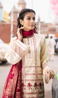 Shirt Dyed Embroidered Fine Lawn Shirt Front 1.15m Dyed Fine Lawn Shirt Back & Sleeves 1.85m Embroidered Border 1PC Color: Off White Fabric: Fine Lawn  Dupatta Dyed Extra Weft Jacquard Dupatta 2.5m Color: Hot Pink Fabric: Extra Weft Jacquard