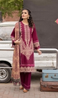 Shirt Dyed Embroidered Silky Lawn Shirt Center Panel 1PC Dyed Silky Lawn Shirt Back & Sleeves 2.7M Embroidered Border 1PC Color: Maroon Fabric: Silky Lawn  Trouser Dyed Cotton Trouser 2.5m Color: Maroon Fabric: Cotton  Dupatta Digital Printed Bemberg Tissue Dupatta 2.5m Color: Maroon Fabric: Bemberg Tissue Glaze