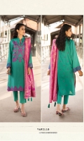 Shirt Dyed Embroidered Fine Lawn Shirt Front 1.15m Dyed Embroidered Fine Lawn Shirt Back 1.15m Dyed Fine Lawn Shirt Sleeves 0.7m Embroidered Border 2PC Embroidered Patti 1PC Color: Sea Green Fabric: Fine Lawn  Dupatta Dyed Extra Weft Jacquard Dupatta 2.5m Color: Pink Fabric: Extra Weft Jacquard