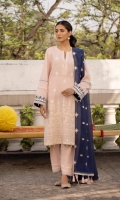 Shirt Dyed Embroidered Dobby Shirt Front 1.15m Dyed Dobby Shirt Back 1.15m Dyed Dobby Shirt Sleeves 0.7m Embroidered Border 1PC Color: Light Pink Fabric: Dobby  Trouser Dyed Cotton Trouser 2.5m Color: Light Pink Fabric: Cotton  Dupatta Dyed Embroidered Blended Karandi Dupatta 2.5m Color: Blue Fabric: Blended Karandi