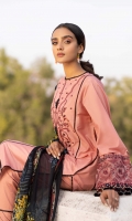Shirt Dyed Embroidered Silky Lawn Shirt Front Center Panel 1PC Dyed Silky Lawn Shirt Back & Sleeves 1.85m Embroidered Border 1PC Embroidered Patti 1PC Color: Tea Pink Fabric: Silky Lawn  Trouser Dyed Cotton Trouser 2.5m Color: Tea Pink Fabric: Cotton  Dupatta Digital Printed Bemberg Tissue Glaze Dupatta 2.5m Color: Multi Fabric: Bemberg Tissue Glaze