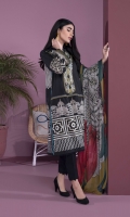 Details: Printed & Embroidered Front, Printed Back, Full Sleeves, Band Neck with Slit Color: Black Fabric: Textured Lawn  Blended Chiffon Dupatta Color: Black