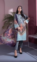 Details: Printed & Embroidered Front, Printed Back, Full Sleeves, Round Neck with Slit Color: Grey Fabric: Textured Lawn  Cigarette Pants Color: Grey Fabric: Cotton  Blended Chiffon Dupatta Color: Grey