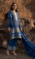 Shirt Yarn Dyed Jacquard Shirt 3m Embroidered Neckline 1PC Embroidered Border 1PC Color: Blue Fabric: Jacquard  Trouser Dyed Cotton Trousers 2.5m Color: Blue Fabric: Cotton  Dupatta Yarn Dyed Jacquard Dupatta 2.5m
