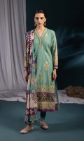 Shirt Printed & Embroidered Silky Khaddar Shirt Front 1.15m Printed Silky Khaddar Shirt Back & Sleeves 1.85m Embroidered Hem Border 1PC Embroidered Border 2PC Color: Green Fabric: Silky Khaddar  Trouser Dyed Khaddar Trousers 2.5m Color: Green Fabric: Khaddar  Dupatta Printed Blended Dobby Shawl 2.5m