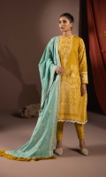 Shirt Printed Khaddar Shirt 3m Embroidered Neckline 1PC Color: Yellow Fabric: Khaddar  Dupatta Embroidered Cotton Karandi Dupatta 2.5m