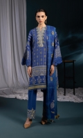 Shirt Yarn Dyed Jacquard Shirt 3m Embroidered Neckline 1PC Embroidered Border 1PC Color: Blue Fabric: Jacquard  Trouser Dyed Cotton Trousers 2.5m Color: Blue Fabric: Cotton  Dupatta Yarn Dyed Jacquard Dupatta 2.5m