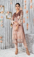 Effortless and Chic, long ombre dyed organza net front open style shirt featuring applique details further enhanced by sequin and stones. Paired with straight pants and lace and pin tucks detailed dupatta featuring sequins motifs all over.