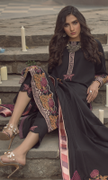 Embroidered front on khaddar karandi  Embroidered neck patti on organza  Embroidered sleeves on khaddar karandi  Embroidered border on organza for back  Embroidered butterflies on organza  Dyed khaddar karandi trouser with two embroidered butterfly patch  Embroidered pashmina shawl