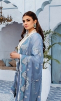 Embroidered swiss voile for front.  Dyed plain swiss voile for back.  Embroidered organza border for front.  Embroidered organza border for front & back.  Embroidered swiss voile for sleeves.  Embroidered chiffon for dupatta.  Dyed cotton for trousers.