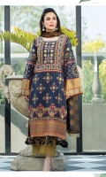 Embroidered front on lawn. lawn back. Embroidered borders on silk for front and back. Embroidered sleeves on lawn. Embroidered borders on silk for sleeves. Dyed cotton trouser. Embroidered organza dupatta. Embroidered pallu for dupatta.